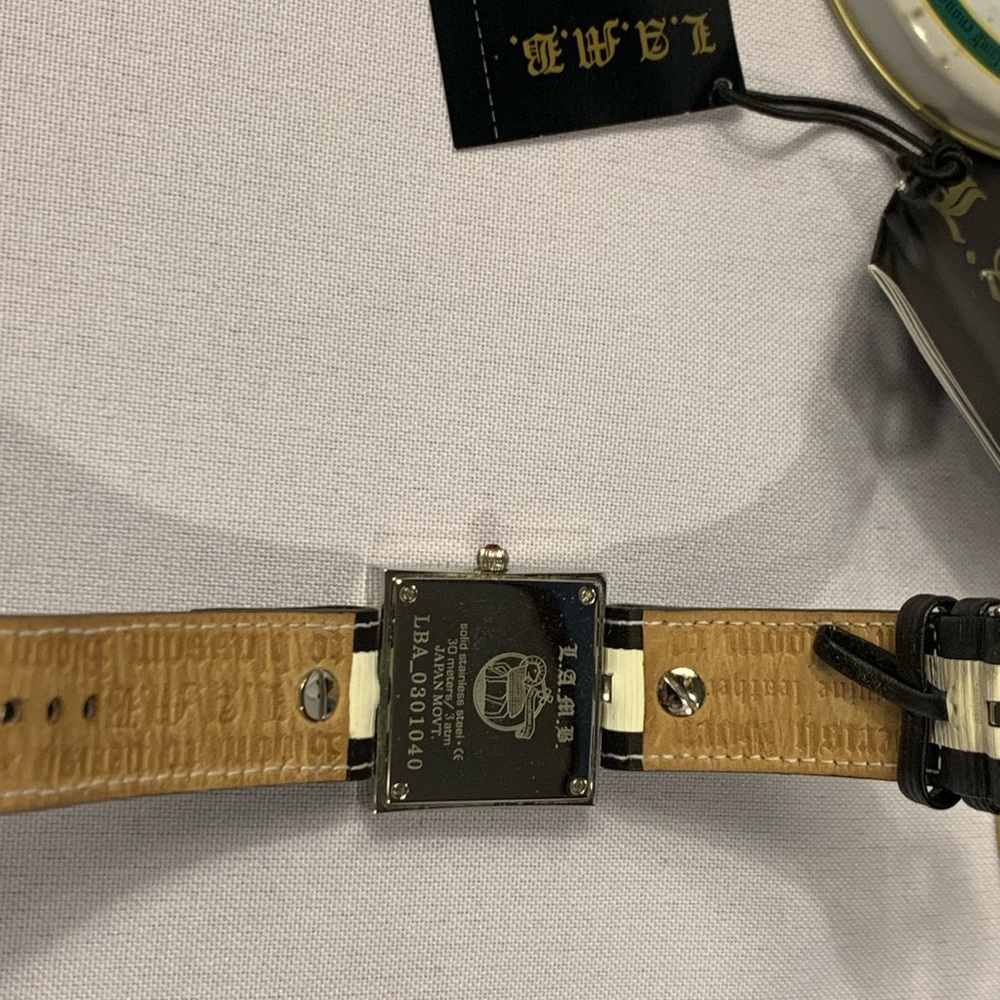 L.A.M.B. Black & White Striped Square Face Wrap Watch - Picture 4 of 5